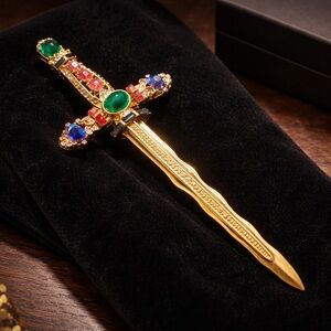 Elegant Gold and Multicolor Jeweled Brooch
